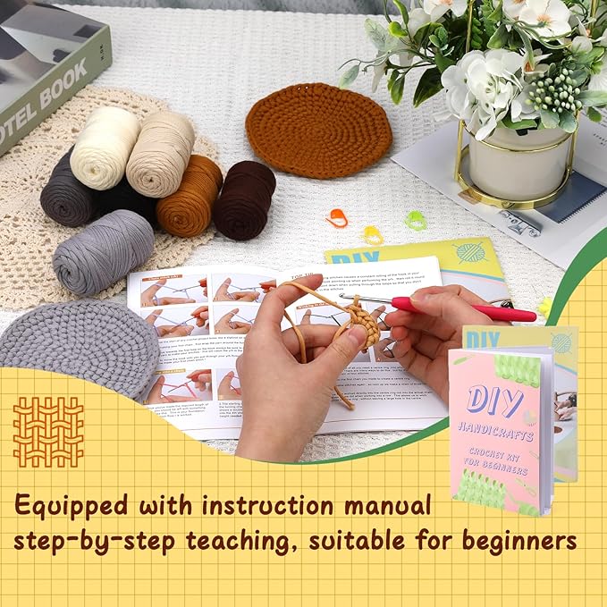 UzecPk Crochet Kit for Beginners, Crochet Kit, 8 Pcs Crochet Coasters Kits with Crochet Yarn, Crochet Hook, Step-by-Step Instructions Video, Crochet Supplies Set Craft Kits for Adults