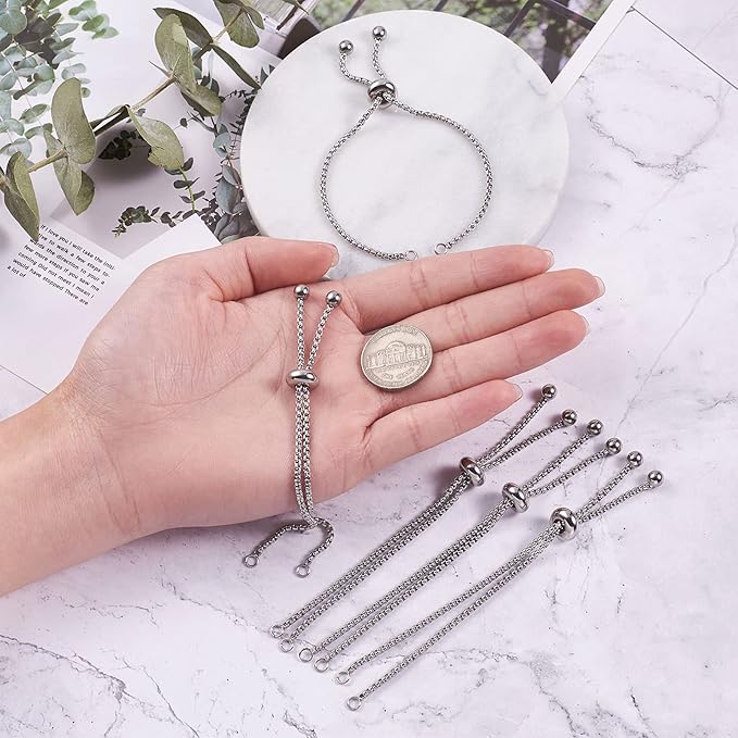 FASHEWELRY 10Pcs Stainless Steel 9" Slider Extender Box Chain Bracelet Adjustable with Ball End for Bracelet Jewelry Making