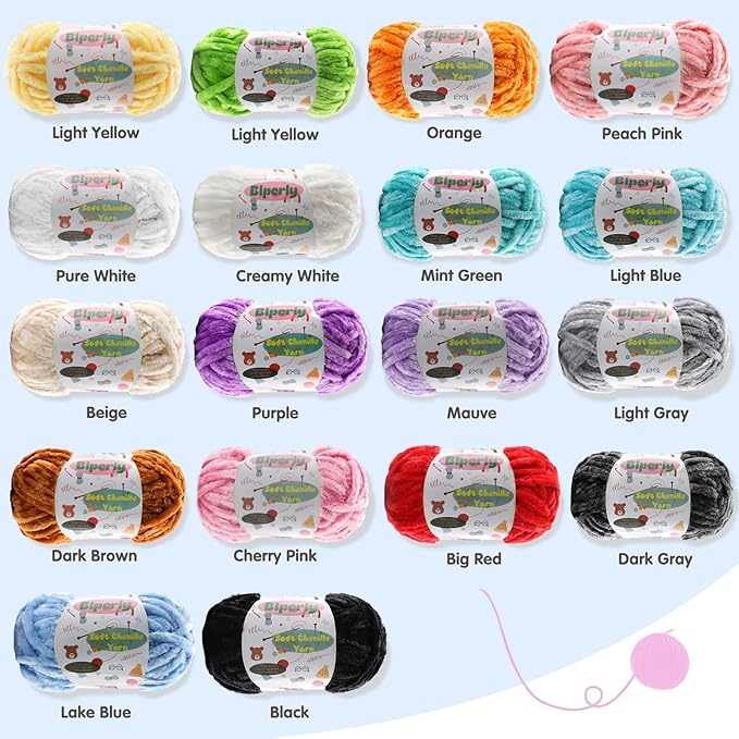 4 * 100g Velvet Chenille Chunky Yarn for Crocheting - 49.2yds per Skein Plush Fluffy Yarn - Easy to Use for Baby Blankets, Knitting Creations & DIY Crafts (4, Light Gray)
