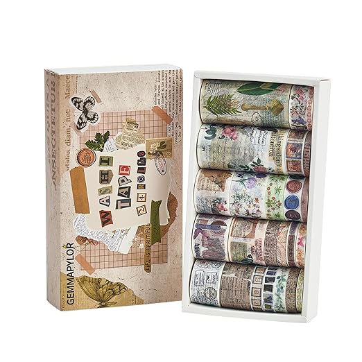 Vintage Washi Tape Set 24 Rolls, Decorative Masking Tape for Junk Journal, Scrapbooking Supplies, DIY Crafting Supplies
