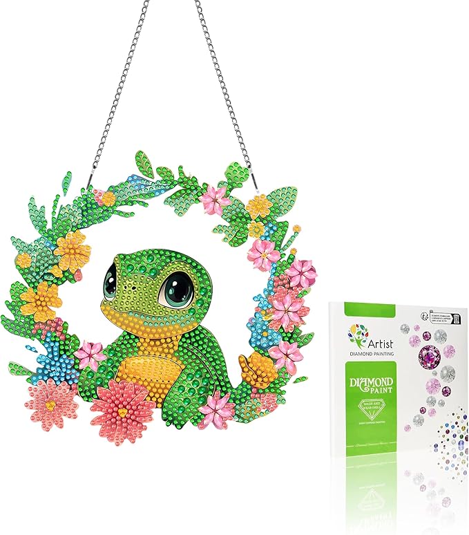 VAIIEYO Turtle Diamond Painting Hanging, Animal Diamond Painting Suncatchers Double Side Window Hanging Kit with Chain, 7.5x7.5 inch Crystal Pendant Art Craft for Gift Home Wall Front Door Decoration