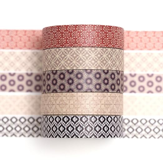 Fantasy Washi Tape Set - 5 Rolls Texture Arts Adhesive Tapes Basic Patterns Decorative Masking Tape Sets for Craft, Kids, Scrapbook, DIY, Gift Wrapping (10-Modern Mosaic)