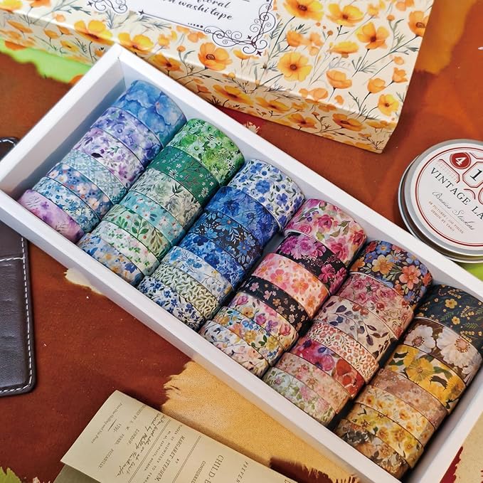 Washi Tape, 42 Rolls Aesthetic Colored Decorative Cute Scrapbook Tape for Scrapbooking Supplies Journaling Craft Junk Journal