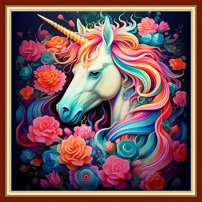 Redxing Stamped Cross Stitch Kits Embroidery kit for Beginners Adults Full Range of Embroidery Patterns Starter Kits DIY Printed Cross Stitch Kits Needlepoint Kits 11CT-Unicorn Flower 18x18 inchs
