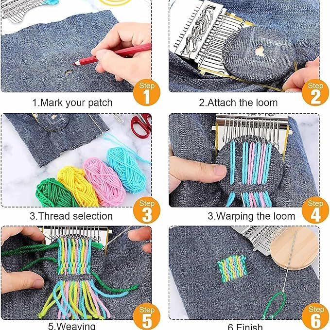 PatchMaker 2.0 Kit, Patch Maker Loom Knitting Kit for Beginners, Knitpatch Weaving Tool Set for Quickly Sewing Repair, Sewing Craft Supplies (14 Hooks)