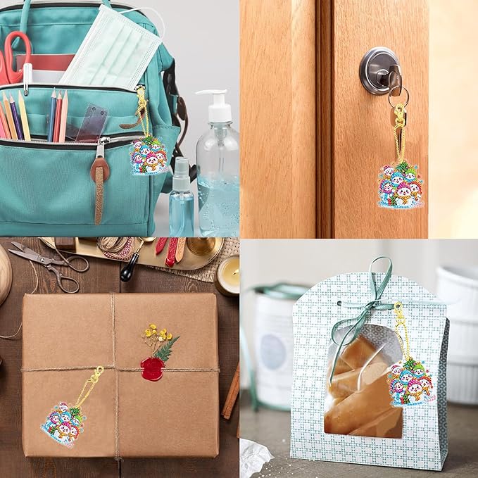 Masendp DIY Christmas Diamond Art Painting Set Keychain, Special Shape Rhinestone Hanging Decoration Diamond Art Window Pendant Gift Home Garden Wall Hanging Kit, Double Sided (Snowman)