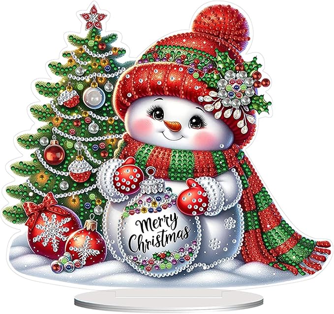Christmas DIY Diamond Desktop Ornament, Double Sided Special Shaped Diamonds Art Kits, 5D Tabletop Ornaments for Adult Beginner Home Office Decor Crafts Gift (Snowman 02)