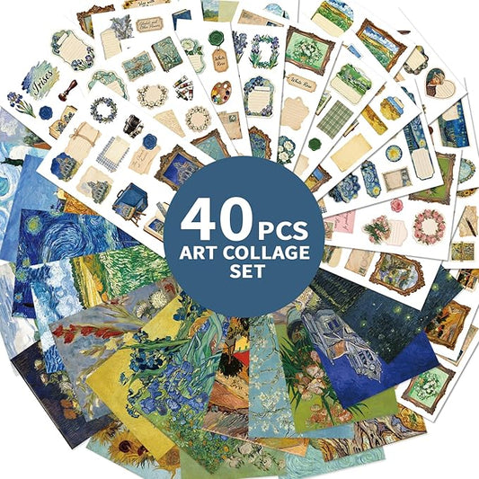 Gemmapylor 220PCS Arts Washi Stickers and Scrapbook Paper 40 Sheets, Aesthetic Journaling Supplies, Decorative Scrapbooking Paper for Planner, Journal & DIY Crafts