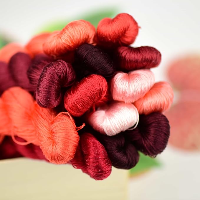 Natural Silk Thread – 13 Colors, 110m Each, Handmade Silk Embroidery Floss for Hand Embroidery, Cross-Stitch, and Needlework Projects
