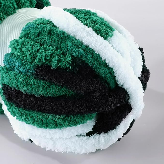 MABOZOO Tie Dye Chunky Yarn for Crocheting 8 Pack,Green,Black,White Fluffy Jumbo Chenille Yarn,Soft Plush Yarn Bulky,Giant Thick Fuzzy Yarn for Hand Knitting or Arm Knitting (26 yds,7.5 oz Each Skein)