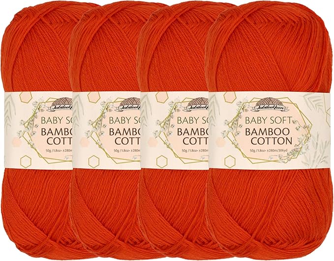 JubileeYarn Baby Soft Bamboo Cotton Yarn - 50g/Skein - Cherry Red - 4 Skeins