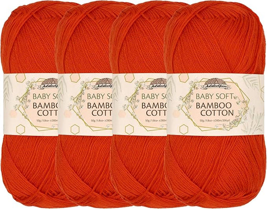 JubileeYarn Baby Soft Bamboo Cotton Yarn - 50g/Skein - Cherry Red - 4 Skeins