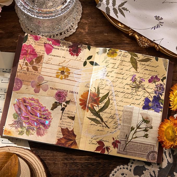 emmoolife Pressed Flower Stickers Set (380 PCS) Dried Flowers Themed Resin Sticker Decals Floral Botanical Journaling Stickers for Scrapbook Supplies Bullet Junk Journal Bottles Planner Laptops