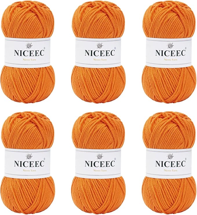 NICEEC 300g Soft Assorted Colors Yarn - Sport Weight,100% Acrylic, 4 Ply, Bonbons Yarn for Crochet & Knit, DIY Project Starter Kit for Kids or Adults(Total 870yds) - Orange