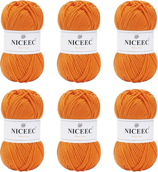 NICEEC 300g Soft Assorted Colors Yarn - Sport Weight,100% Acrylic, 4 Ply, Bonbons Yarn for Crochet & Knit, DIY Project Starter Kit for Kids or Adults(Total 870yds) - Orange
