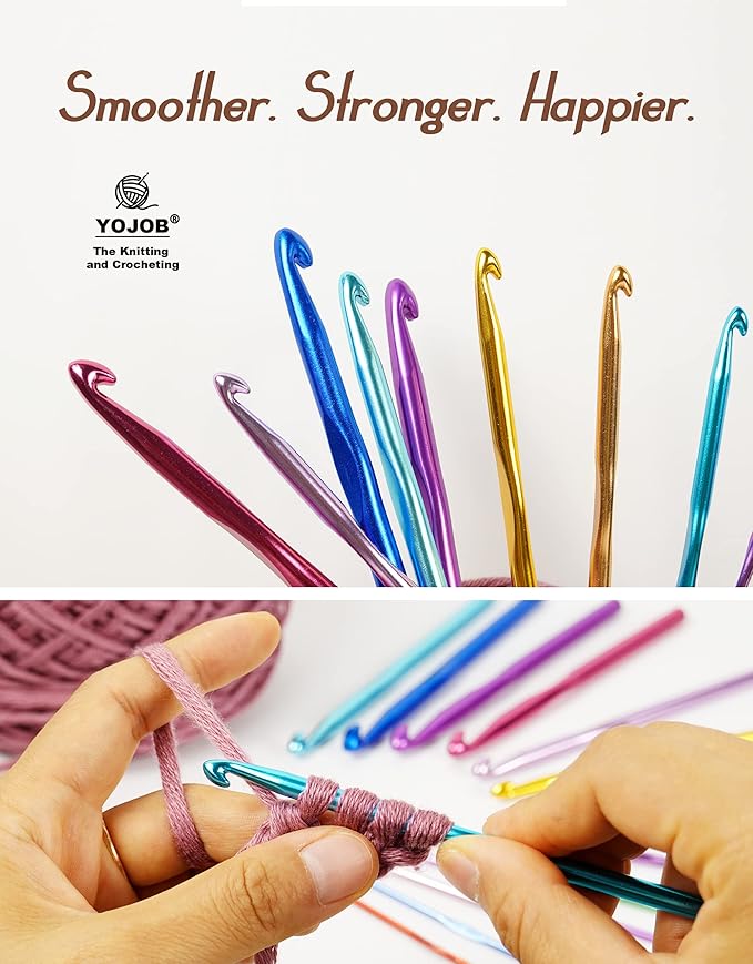 YOJOB Traditional 14 Sizes Crochet Hooks Kit, Super Smooth Crochet Needle for Beginners or Advanced (Coffee)