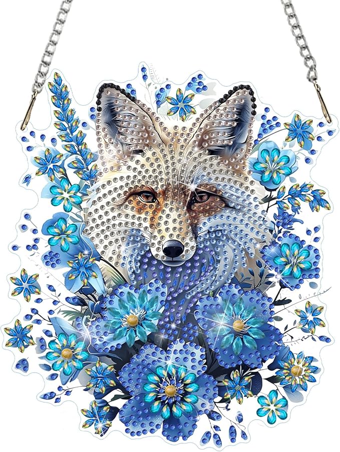 DOMROM Wolf Diamond Art Hanging Kits for Adults Beginners, Special Shaped Crystal Diamond Painting Wolf Pendant, DIY Diamond Art Suncatchers Animal for Home Garden Wall Decor Gift
