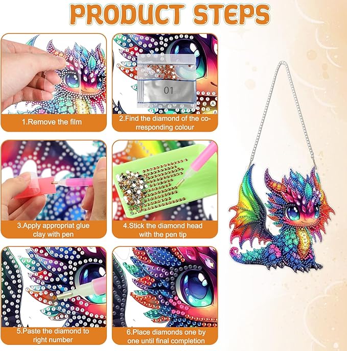 RICUVED Hanging Diamond Art Painting Kit, Special Shaped Crystal Gem Diamond Painting Pendant Kit for Adults Beginners, DIY Colorful Dragon Hanging Diamond Art Ornament Kit for Home Garden Wall Decor
