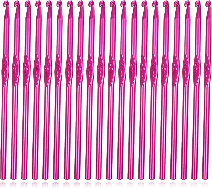 Crochet Hooks, 20 Pcs 4.5mm Crochet Hook US Size 7 Aluminum Knitting Needles Crochet-Supplies for DIY Yarn Crafts Beginners (Rose Red)