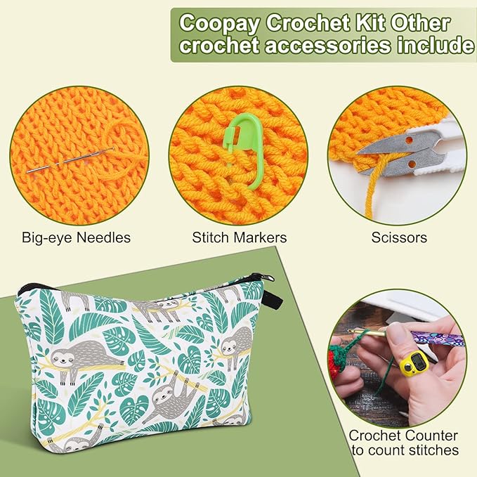 Coopay 12 Sizes Crochet Hooks Set with Case, Comfort & Sturdy Forest Crochet Hooks Ergonomic Soft Grip for Crocheting Yarn, Crochet Counter Track Stitches, Ideal Crochet Starter Kit