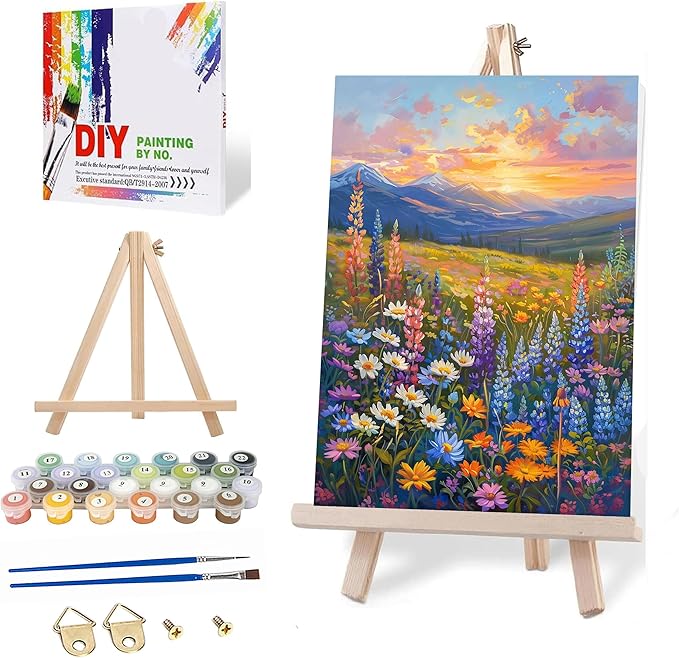 Axquilon Framed Paint by Numbers Kit for Adults-Wilfflowers Adult Paint by Number Kits with Easel, Easy Adults' Paint-by-Number Kits Oil Painting for Gift Home Wall Decor 8x12in