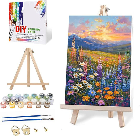 Axquilon Framed Paint by Numbers Kit for Adults-Wilfflowers Adult Paint by Number Kits with Easel, Easy Adults' Paint-by-Number Kits Oil Painting for Gift Home Wall Decor 8x12in