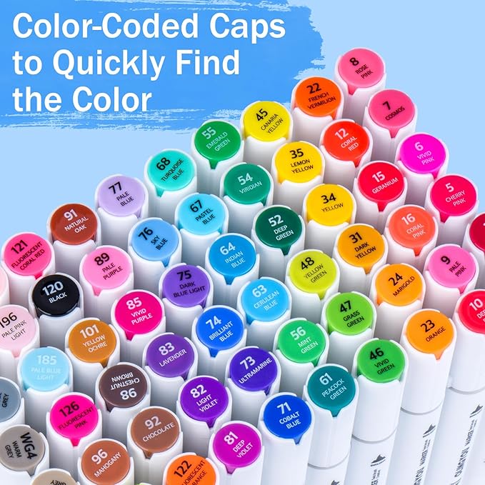 60 Colors Alcohol Markers with Base Dual Tip Drawing Markers for Comics Coloring Sketching Illustration,