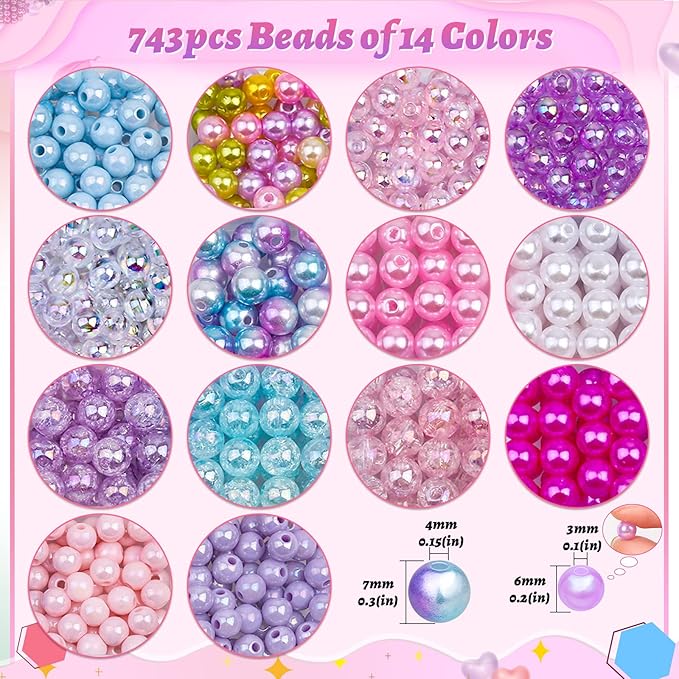 Cludoo 773Pcs Mermaid Charm DIY Beads for Jewelry Making, Unicorn DIY Bracelet Making Bead Kit for DIY Craft with Starfish Shell, Ocean Pearl Beads