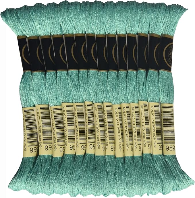 LE PAON Embroidery Floss, 14-Pack Six Strands 100% Long Staple Cotton Embroidery Thread, 8.7-Yard，Color Number：959, Medium Seagreen