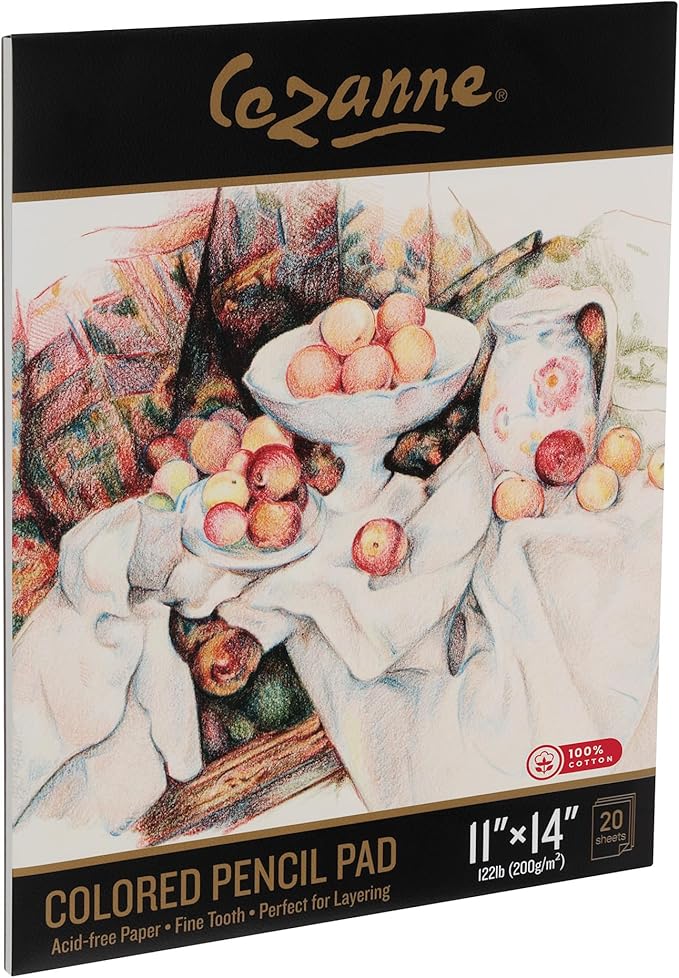 Cezanne 100% Cotton Colored Pencil Sketch Pad - 11x14, 20 Sheets, 122 lb. Fine-Tooth Paper, Art Supplies for Drawing Accessories, Supports Multiple Layers, Ideal for Graphite and Charcoal