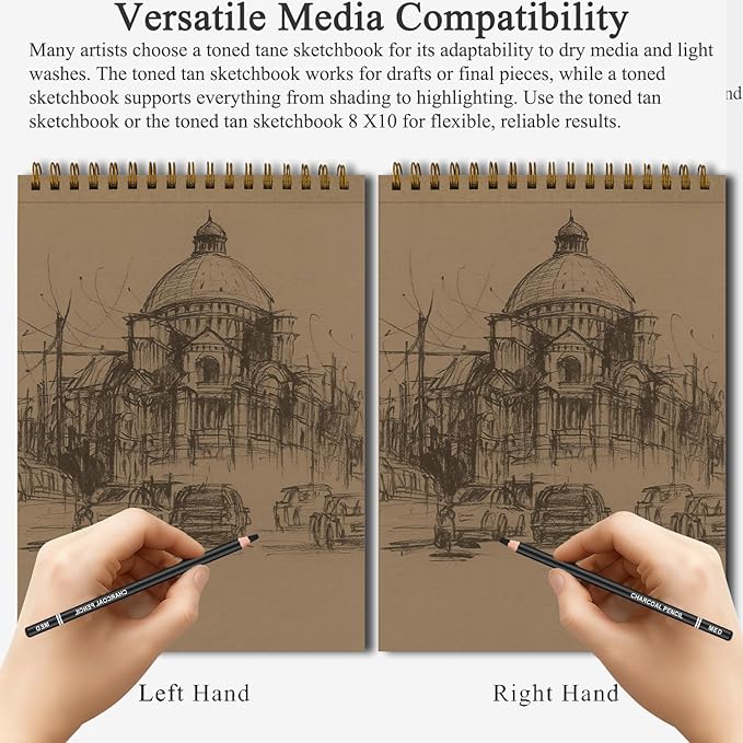 fuxi toned sketchbook 8x10, 60 sheets spiral bound artist sketch pad - perfect art gift for artists, students & professionals.