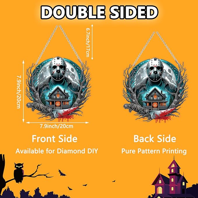 WEUOPG Halloween Diamond Art Hanging Kit for Crafts, DIY Acrylic Diamond Art Painting Window Pendants Home Garden Wall Hanging Kits, Double Sided Hanging Ornament