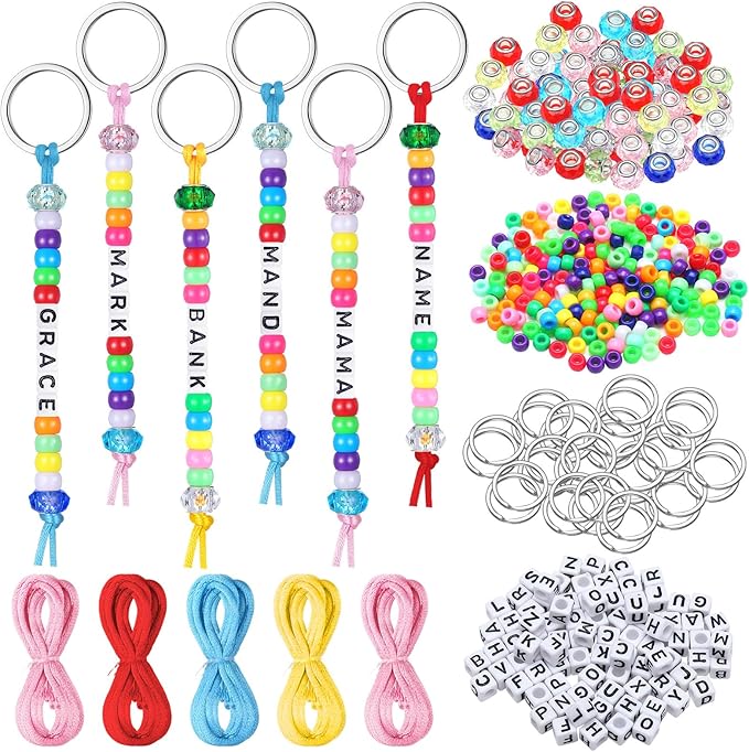 Landical 564 Pcs DIY Bead Keychain Kit Key Chain Making Craft Adjustable Letter Beads String Mama Gift Alphabet Bead Jewelry Key Ring Backpack Accessories for Party Favor(Classic,Candy Color)