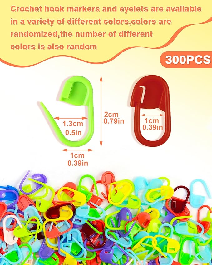 300pcs FIVEIZERO Stitch Markers with 6 pieces of large blunt sewing needles,colorful knitting markers,plastic crochet hook clip,bulk Crochet hook markers for knitting stitch locking clip crochet hooks