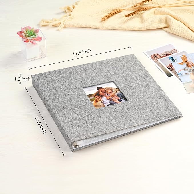 Mublalbum 10x10 Inch DIY Scrapbook Photo Album with 20 Plastic Sleeves 40 Pages Linen Cover 3 Ring Folder Binder for Wedding Baby Family and DIY Projects (Grey)