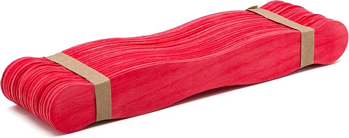Wooden Red 8" Fan Handles, Wedding Programs, Paint Mixing, Pack 100, Jumbo Craft Popsicle Sticks for Auction Bid Paddles, Wooden Wavy Flat Stems for Any DIY Crafting Supplies Kit, by Woodpeckers