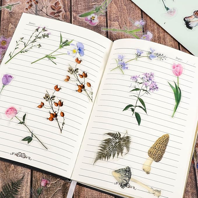 pengxiaomei 200 Pcs Floral Scrapbooking Vintage Stickers, Self-Adhesive Flowers Stickers for Journaling Card Making Scrapbook Style Wall Notebook Letters Window DIY (Mixed Style) Assorted, Multicolor