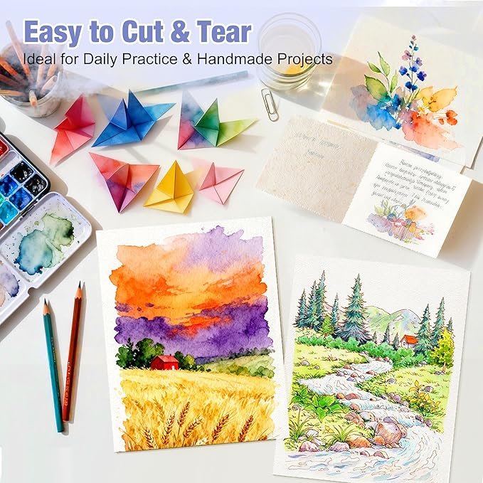 Watercolor Paper Pad 9"x12" (140lb/300gsm) - Acid-Free Artist Sketchbook| Cold-Pressed Heavyweight Water Color Paper for Adults, Kids & Beginners - Ideal for Watercolors, Mixed Media & Crafts (Blue)