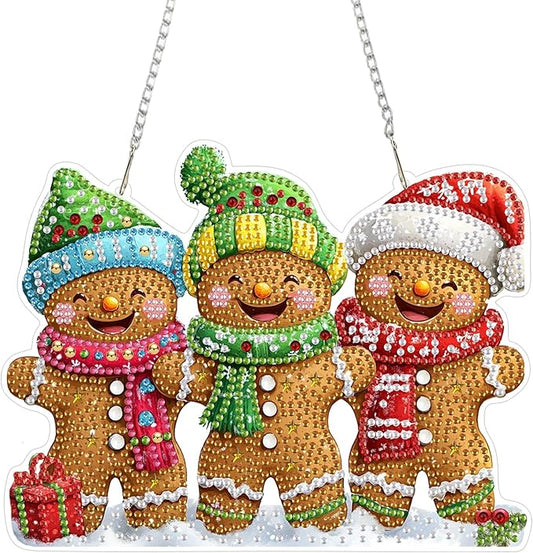 KEYIFA Diamond Painting Kit, DIY Gingerbread Man Diamond Art Hanging for Adults Beginner, Gem Arts Pendant Special Shaped Rhinestone Window Ornaments Wall Door Garden Decoration Gift, Double Sided