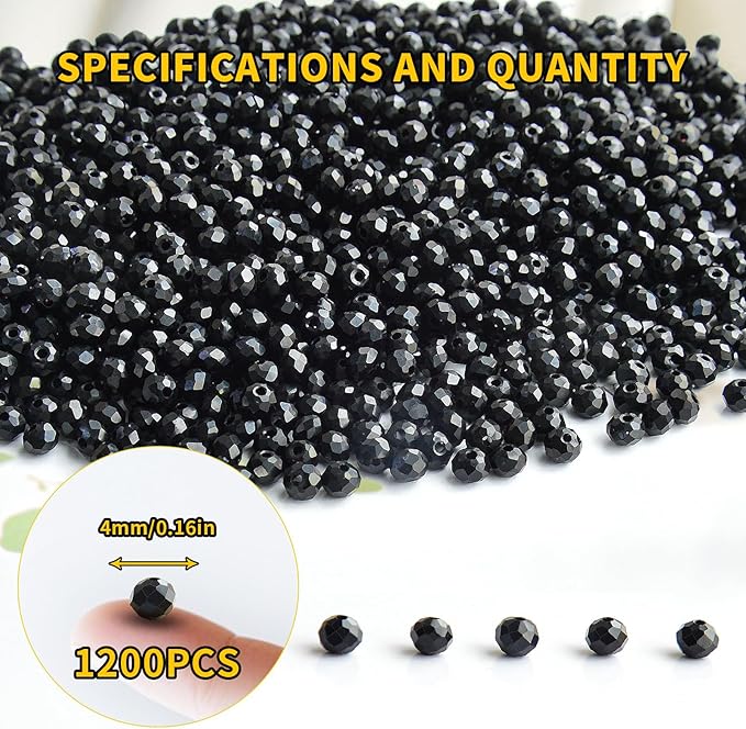 laopottbeads 1200pcs 4mm crystal glass beads for jewelry making beads for bracelets necklace pendants making supplies(black)