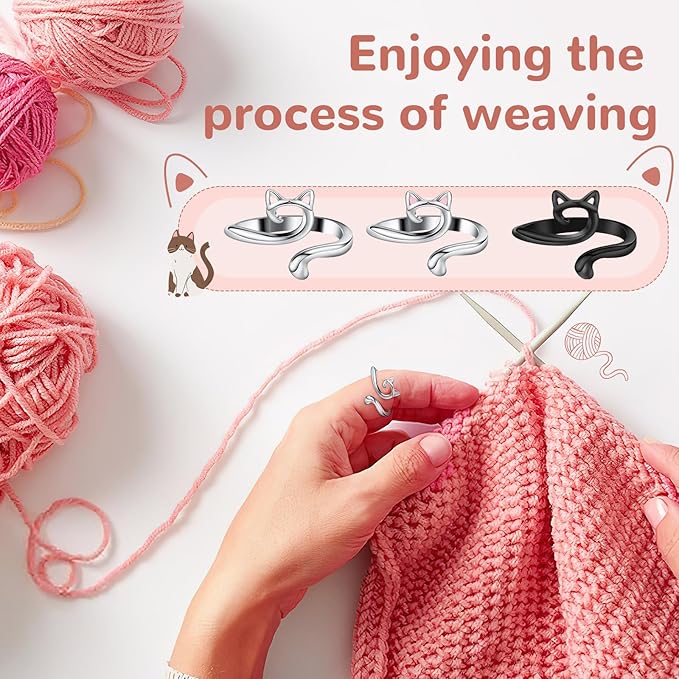 DTOFOOT 6pcs Knitting Crochet Loop Ring for Fingers Metal Open Yarn Guide Crochet Rings Adjustable Braided Faster Knitting Thimbles Holders Accessories for Crochet Mother Grandma Gifts with Box