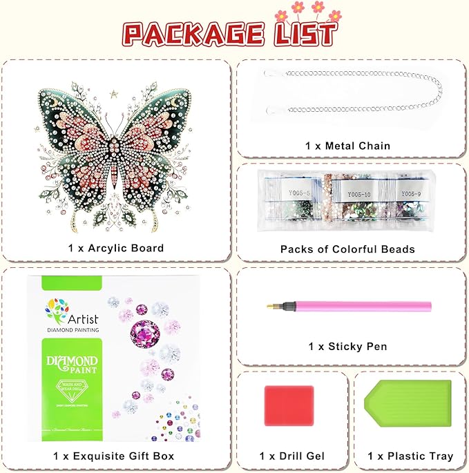 KEYIFA Butterfly Diamond Painting Kit, DIY Butterfly Diamond Art for Adults, Diamonds Painting Pendant Special Shaped Rhinestone Window Hanging Ornaments Home Garden Wall Door Decoration, 20cm Width