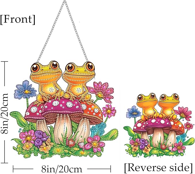 Kaliosy Sun Catcher Mushroom Frog Window Hanging Ornament - Outdoor Porch Decor, Animals Themed Diamond Art Ornament, Acrylic Board Diamond Painting for Wall Home Garden, Indoor Decor 8x8inch