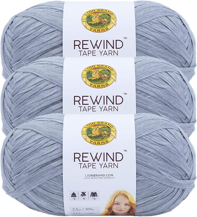 Lion Brand Rewind Yarn - 3-Pack, Craft Tape Yarn for Knitting and Crocheting, Arctic Ice