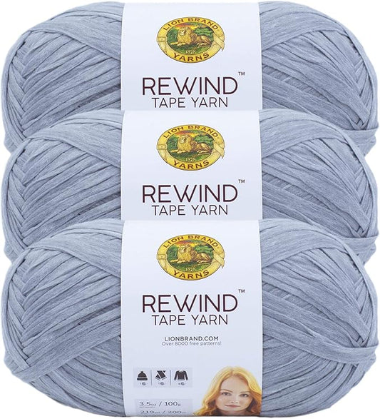 Lion Brand Rewind Yarn - 3-Pack, Craft Tape Yarn for Knitting and Crocheting, Arctic Ice