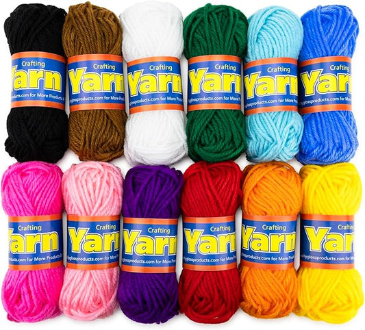 Hygloss Assorted Acrylic Yarn Set - 12 Mini Colorful Skeins for Crocheting & Knitting - Soft, Smooth 100% Acrylic Yarn- 24 Yard Per Skein, Total 288 Yds