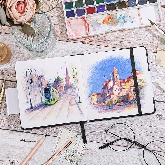 Hardcover Pocket Sketchbook, 5" x 5" Square Mini Sketchbook, 98lb/160gsm Heavyweight Tiny Sketch Book, 80 Sheets Small Travel Drawing Journal for Adults, Artist, Ideal for Gift (Black)