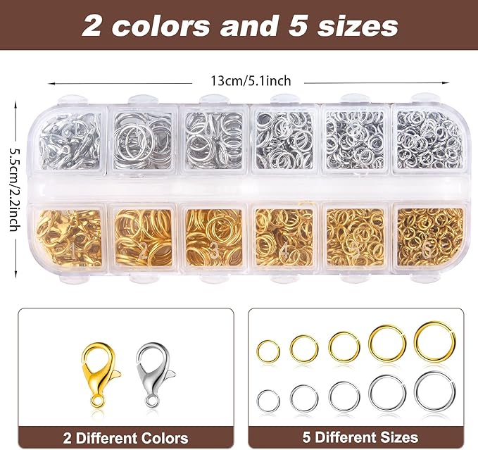 1200Pcs Silver and Gold with Pliers Jump Rings Jewelry Making Kit and Necklace Clasps Kit ，for Jewelry Making and Necklace Repair Supplies
