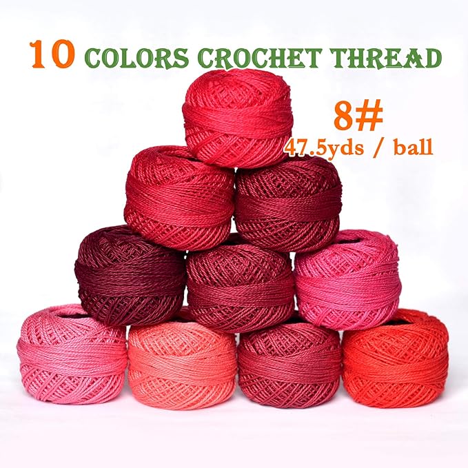 colored bird Crochet Thread 10 Balls Cardinal Size 8 for Crochet Hardanger Cross Stitch Needlepoint Hand Embroidery (Red)