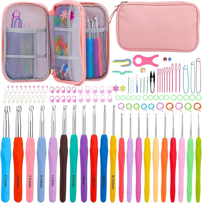 IMZAY 120Pcs Crochet Hooks Set for Beginners, Complete Crochet Kit with Case, Ergonomic Knitting Needle, Stitch Markers, Yarn Needles & Knitting Accessories for Crochet Lovers